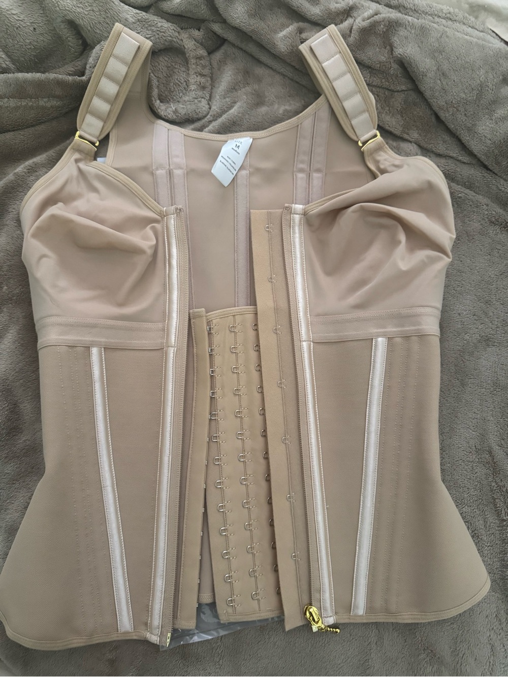 Nude Longline Shapewear Vest with Front Hooks and Zipper